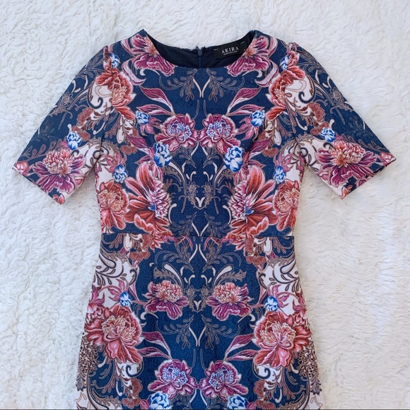 AKIRA Midi Mermaid Cocktail Dress Elegant Pattern - Picture 2 of 7